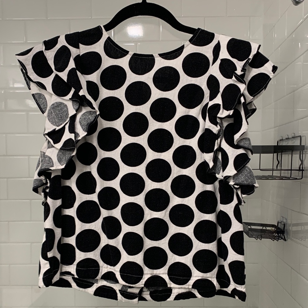 Who What Wear Polka Dot Ruffle Top
